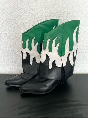 Gianni Bini Green Flame Western Cowboy Boots for Women
